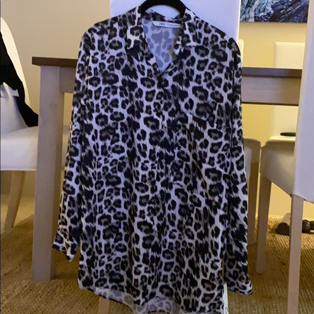 Zara silk Leopard button down shirt